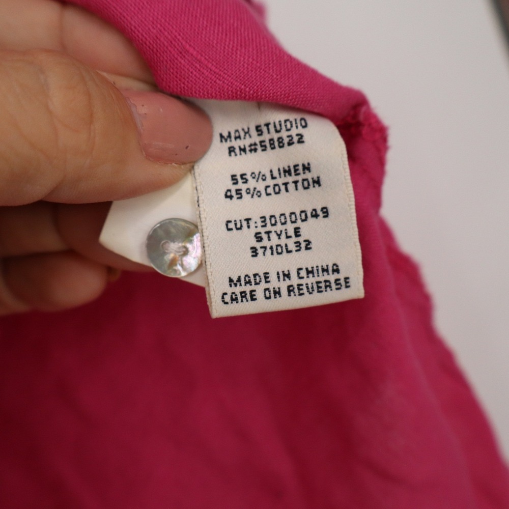 Max Studio Fuchsia Pink Linen Cotton Roll Tab Sleeve Tunic Blouse Small - Picture 4 of 6